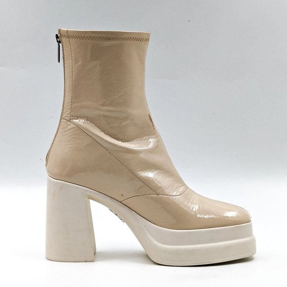 Free People Wmn Double Stack Y2k 90s Platform Cream Leather Boots 7.5US EUR 38 - Picture 11 of 12
